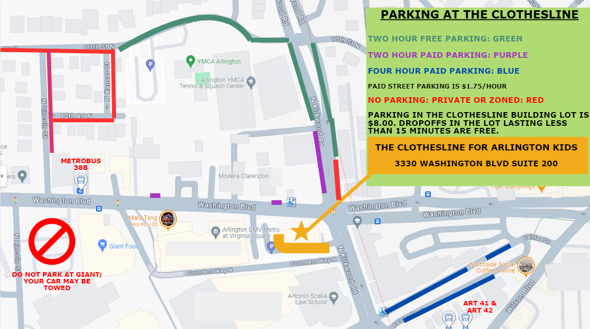 Map of parking at The Clothesline Arlington