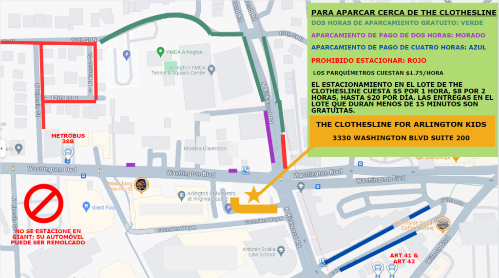 The Clothesline parking map in Spanish